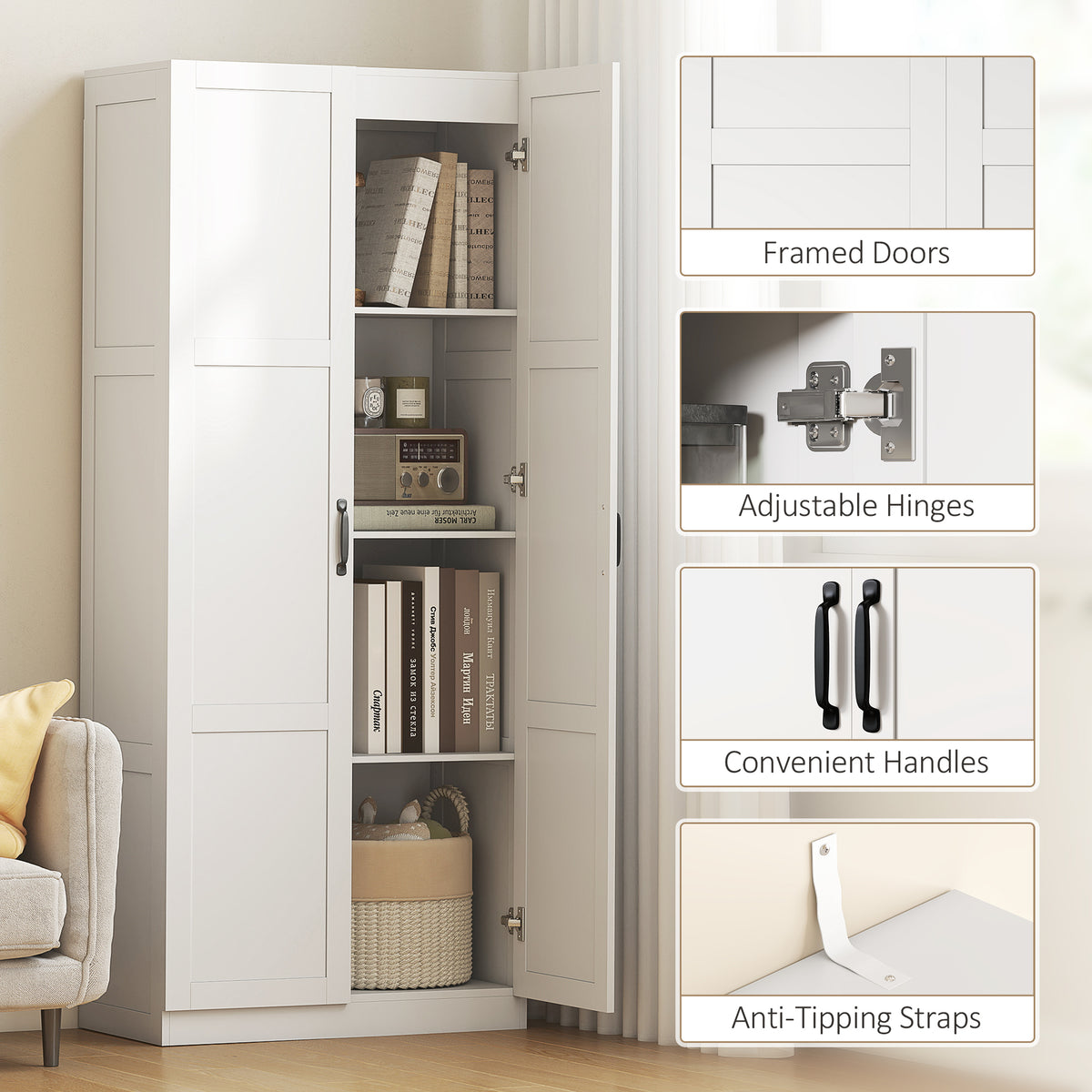 Farmhouse Pantry Cabinet, 71" Tall Kitchen Pantry Storage Cabinet with Soft-Close Hinges, Adjustable Shelves, White